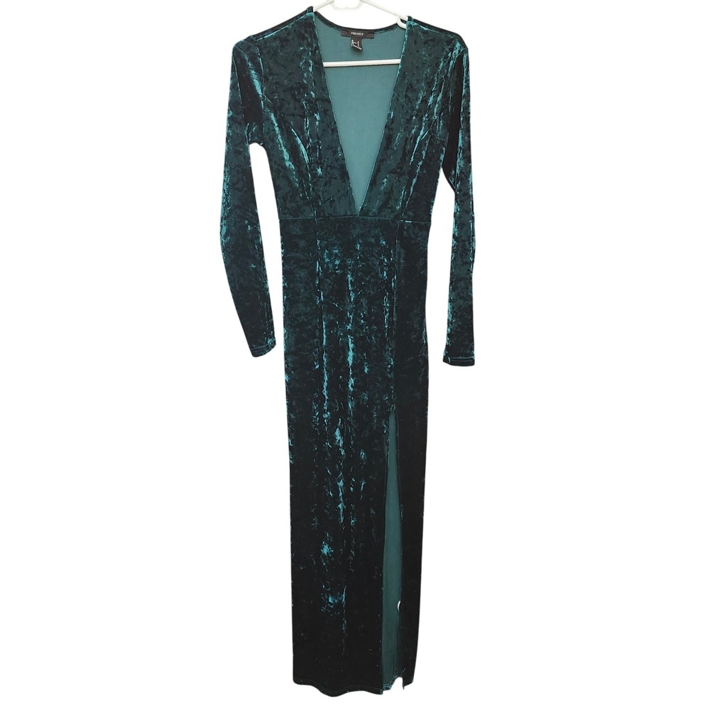 Emerald Green Crushed Velvet Deep V-Neck Maxi Dress Small Whimsigoth Holiday